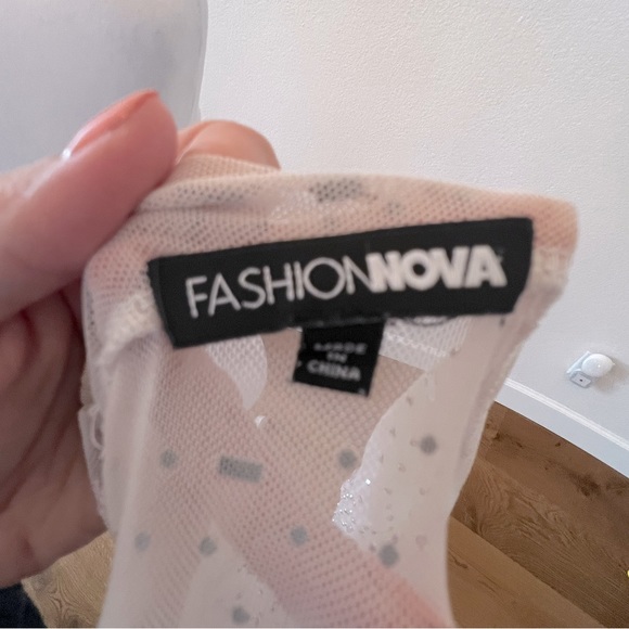 Fashion Nova RockStar Rhinestone Mesh Sheer Crop Top in Nude - Size S - Picture 6 of 7